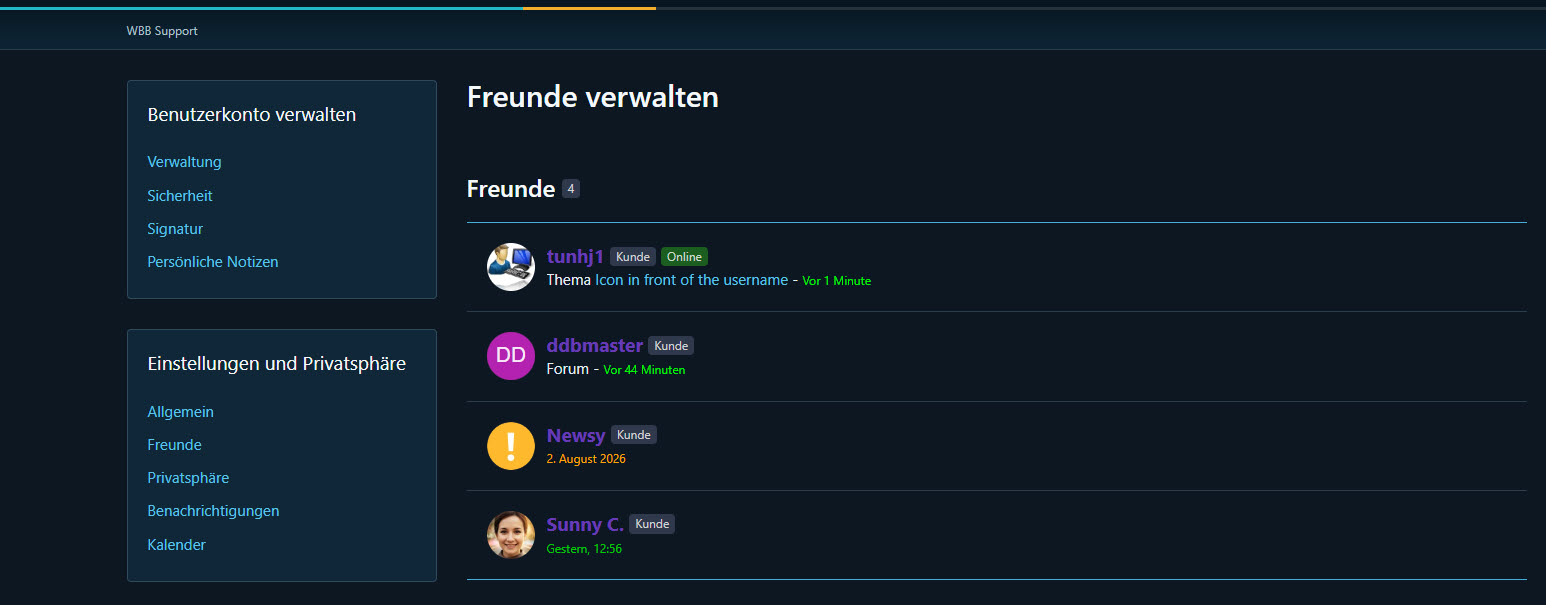 Freunde-System für WoltLab Suite 6.2